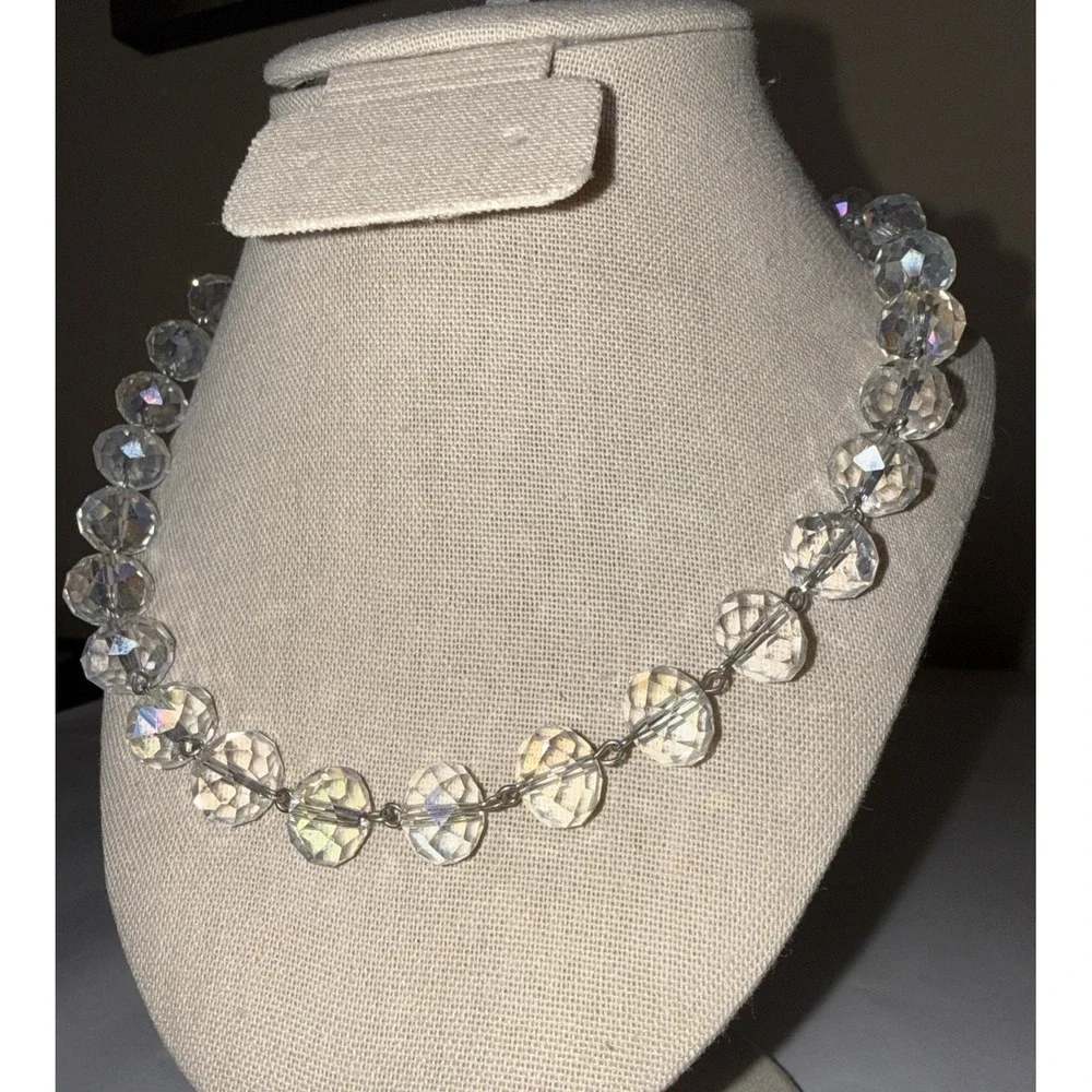 Vintage Aurora Borealis Glass Crystal‎ Beaded Necklace Faceted AB 18-21 inches